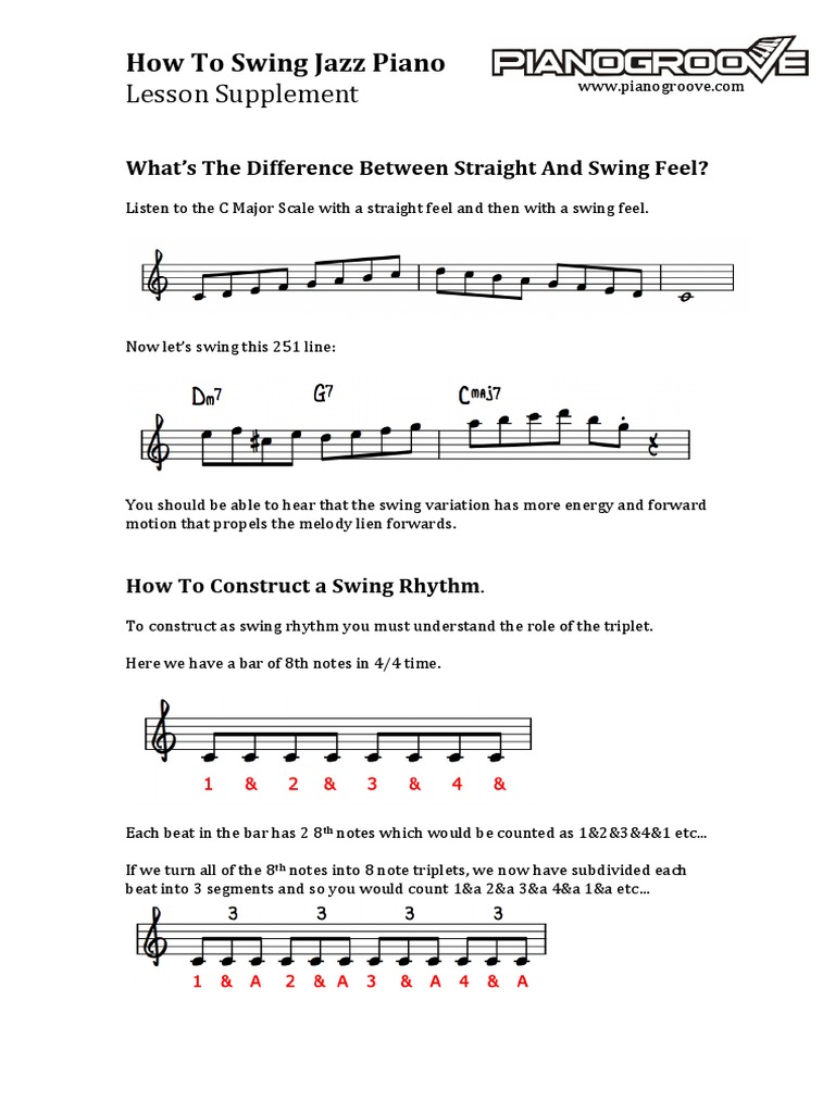 Lesson Supplement: How To Swing Jazz Piano | PDF | Notation | Musicology