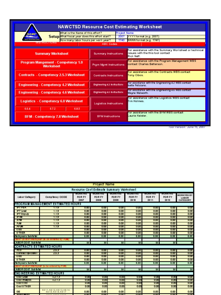 Resource Cost Estimate Worksheet | PDF | Business | Engineering