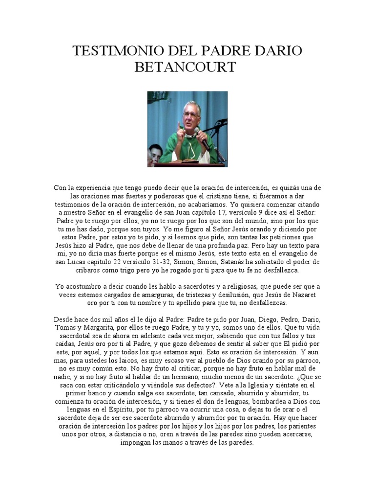 Testimonio Del Padre Dario Betancourt | PDF | Oración | Jesús