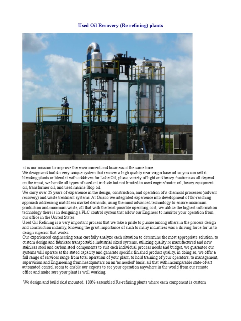 Used Oil Recovery and Re-refining Systems | PDF | Fuel Oil | Petroleum