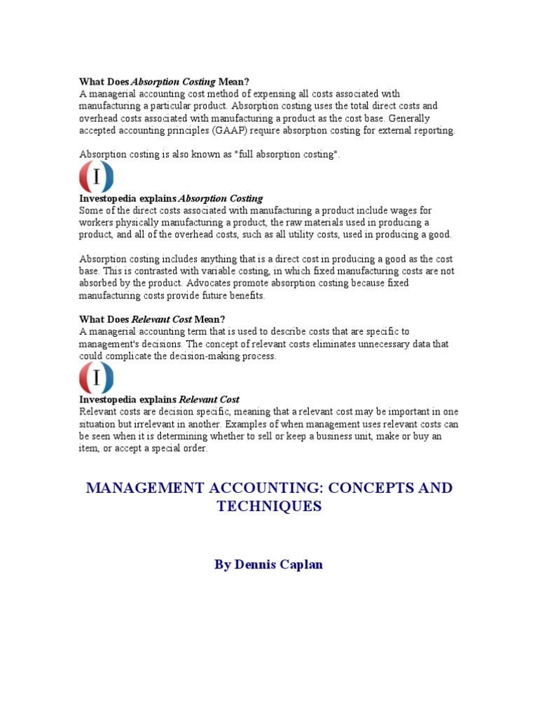 What Does Absorption Costing Mean PDF Depreciation Management