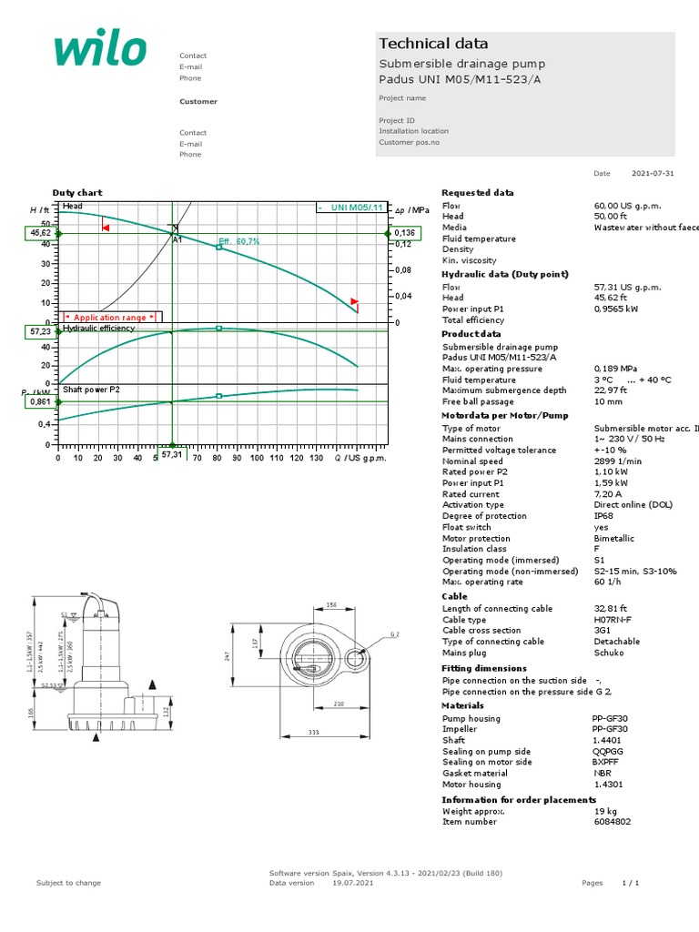 Data Sheet Padus UNI M05 M11-523 A | PDF | Pump | Continuum Mechanics