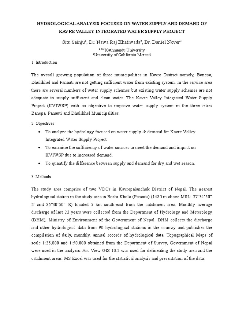 Kavre Valley Water Supply Analysis | PDF | Hydrology | Discharge ...