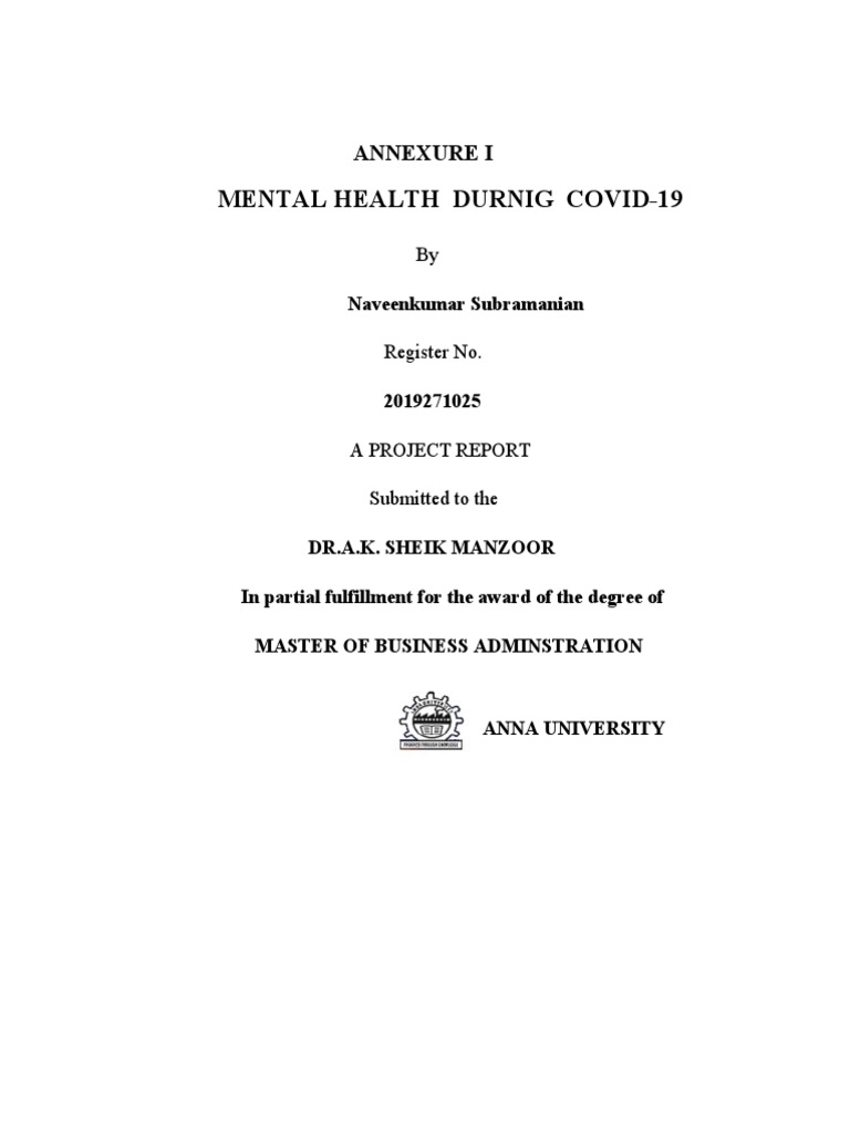 Mental Health During COVID-19 | PDF | Mental Disorder | Depression (Mood)