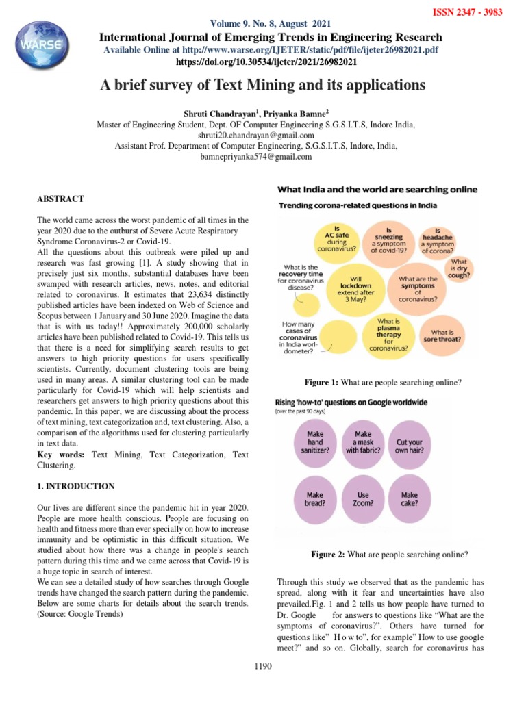 Text Mining Applications for COVID-19 | PDF | Cluster Analysis ...