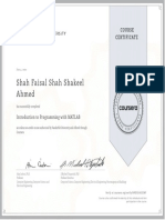 MOOCS Certificate Coursera MATLAB Shah Faisal PHD EE 12020008005011