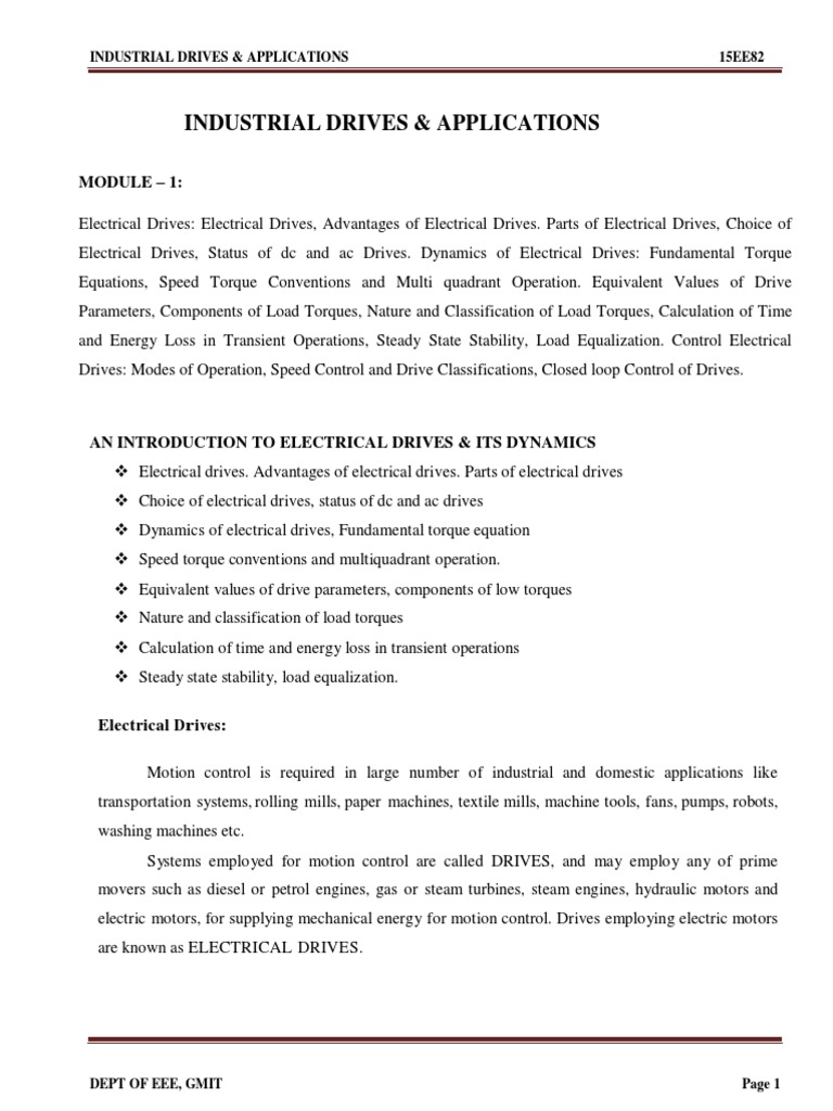 Industrial Drives & Applications: Module - 1 | PDF | Electric Motor ...