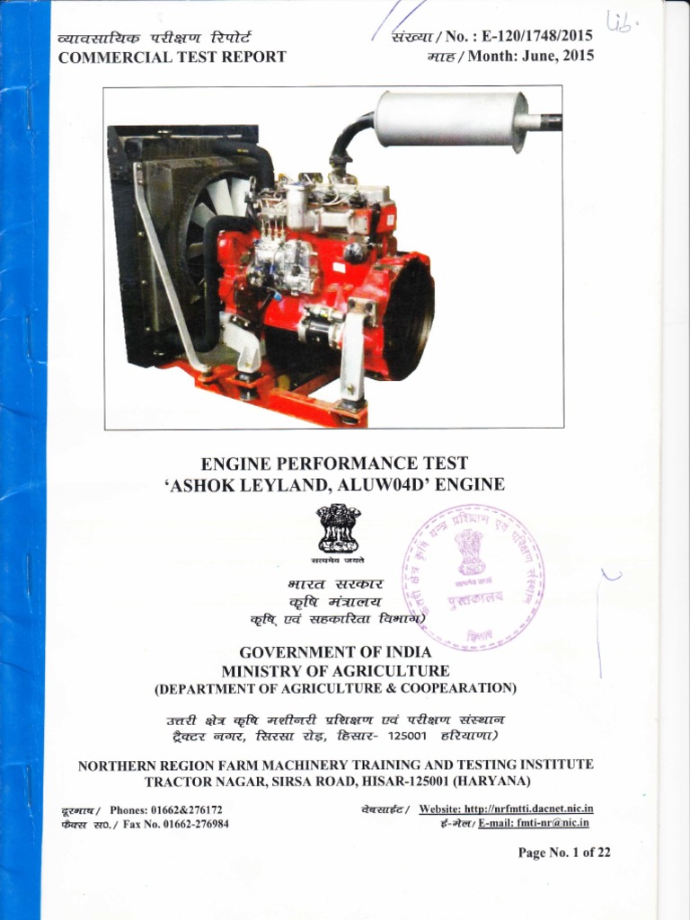 Engine Performance Test Report for Ashok Leyland ALUW04D Diesel Engine ...