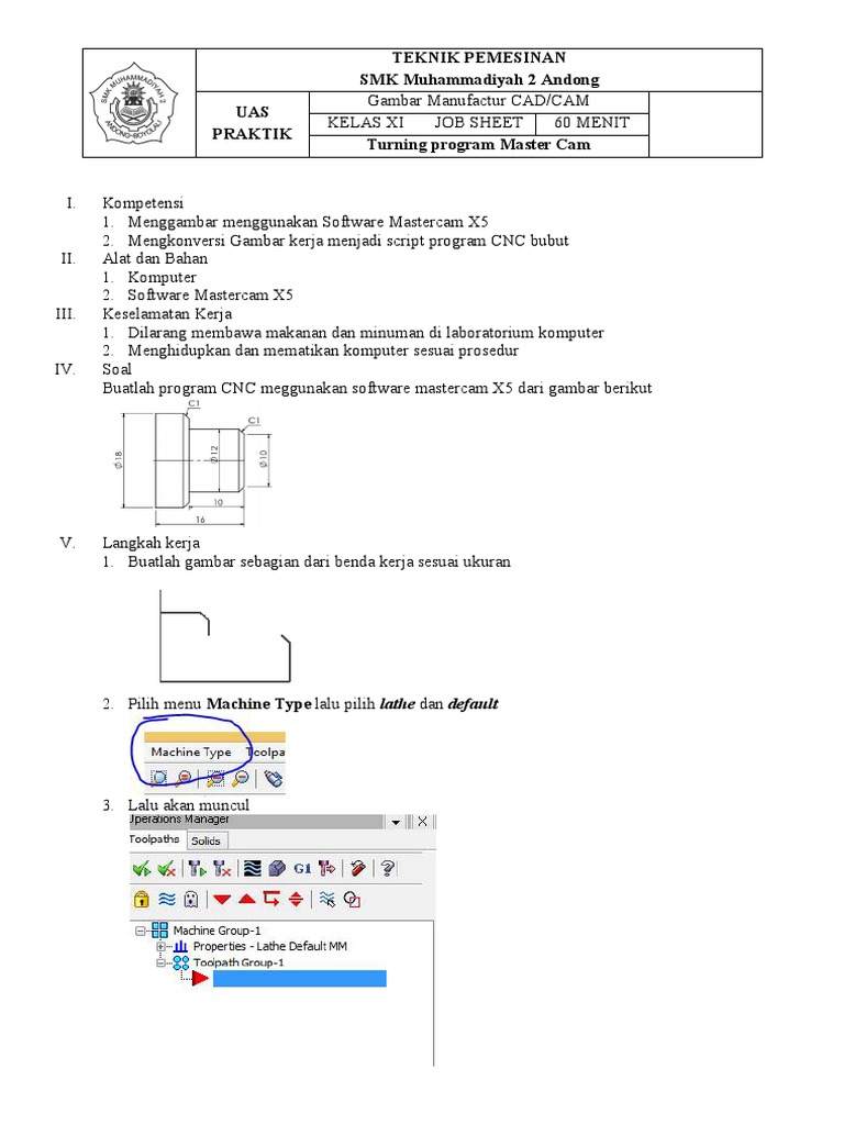 Jobsheet Program CNC Mastercam XI Genap | PDF
