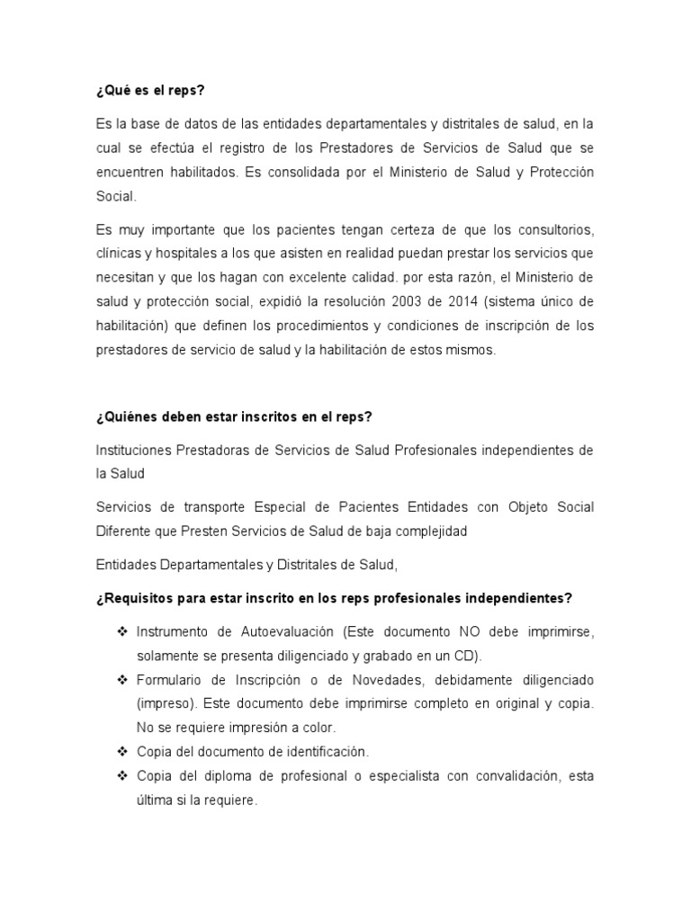 ¿Qué es el REPS en Salud? | PDF | Medicamentos con receta