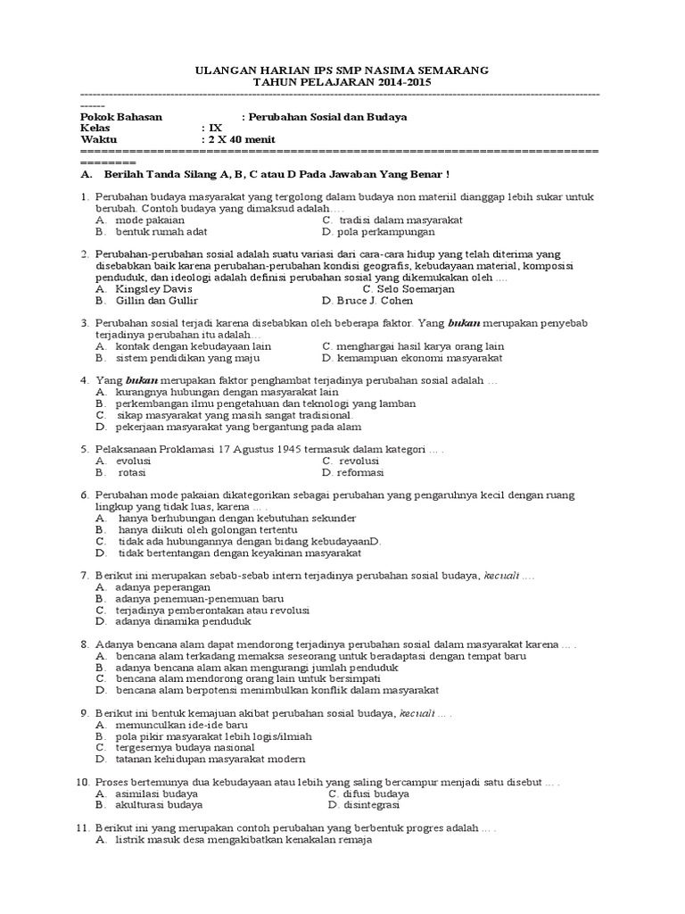 Ulangan Harian Ips Smp Nasima Semarang Pdf