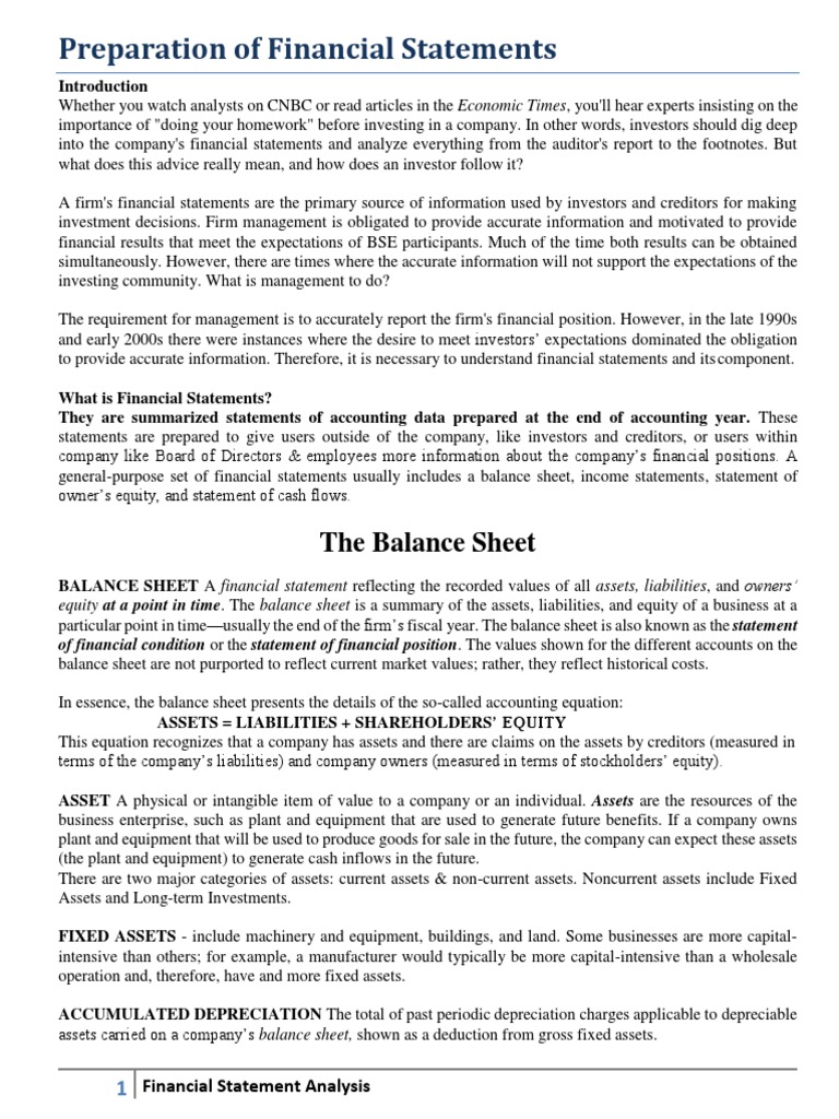 Preparation of Financial Statements: The Balance Sheet | PDF | Balance  Sheet | Expense