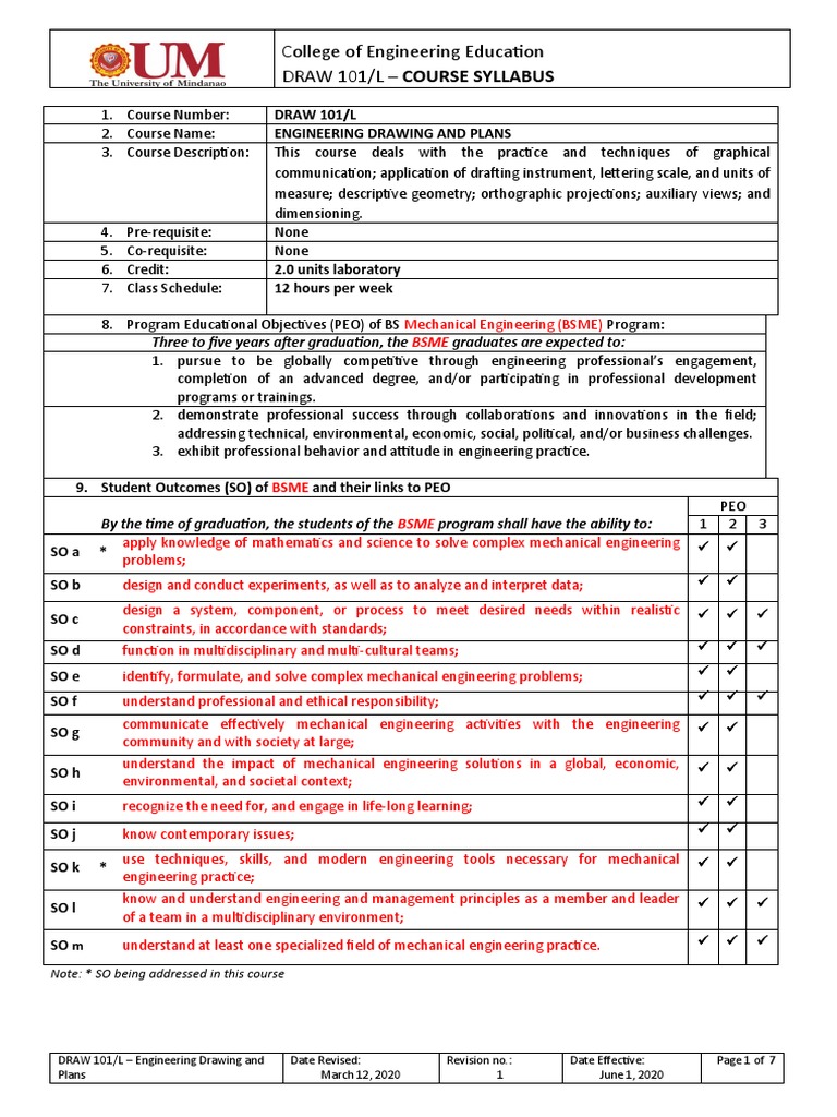 College of Engineering Education Draw 101/L Course Syllabus PDF