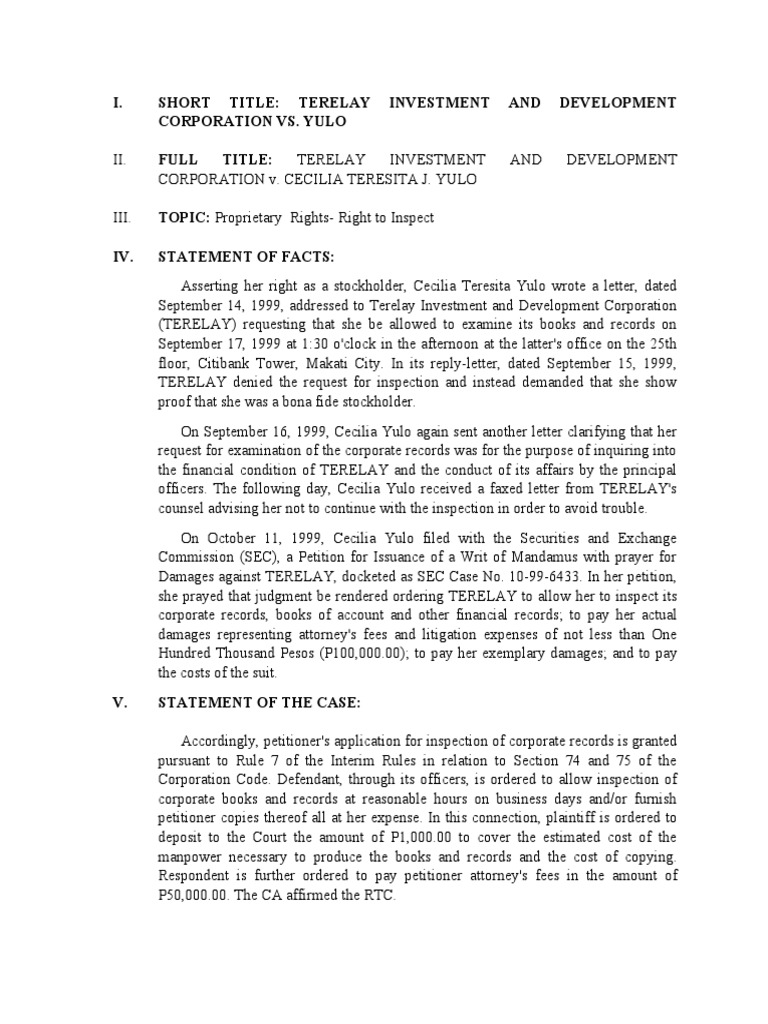 181 Terelay Investment and Development Corp V Yulo PDF Lawsuit