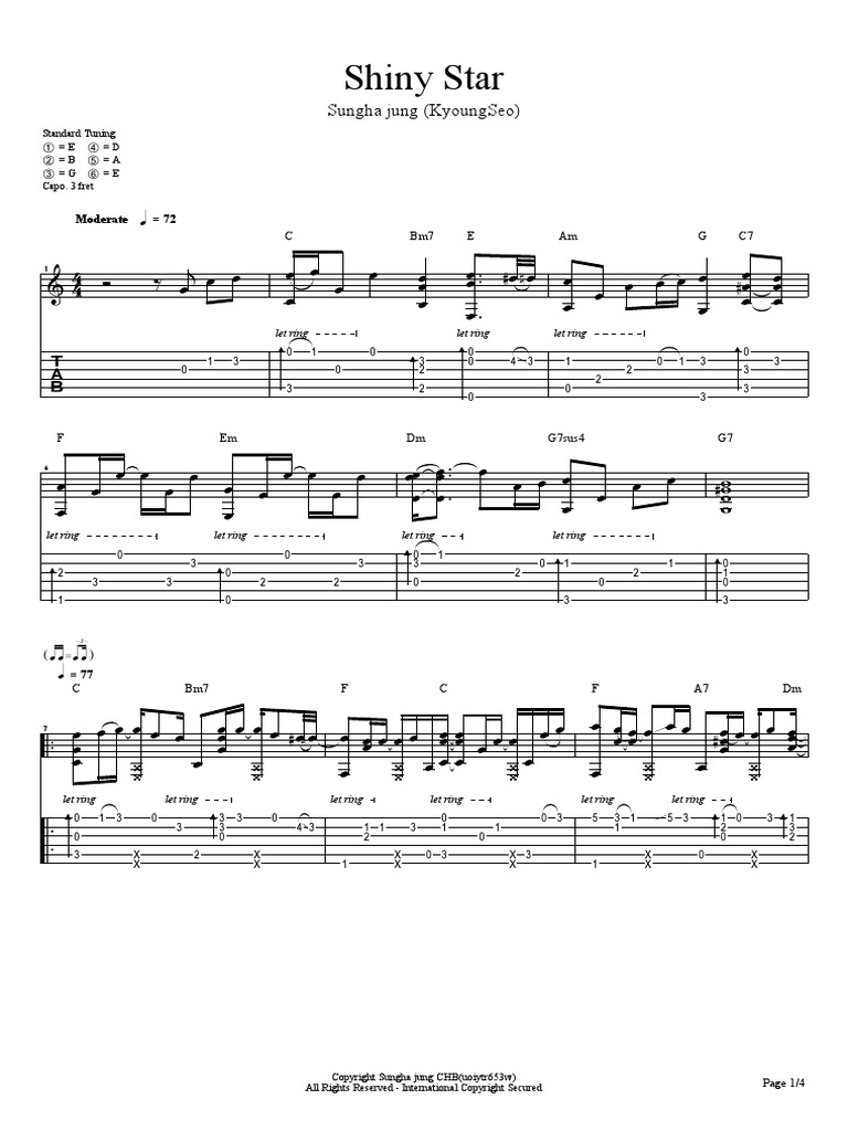 Sungha Jung - 밤하늘의 별을 | PDF | Chordophones | European Musical Instruments, image size:768x1024