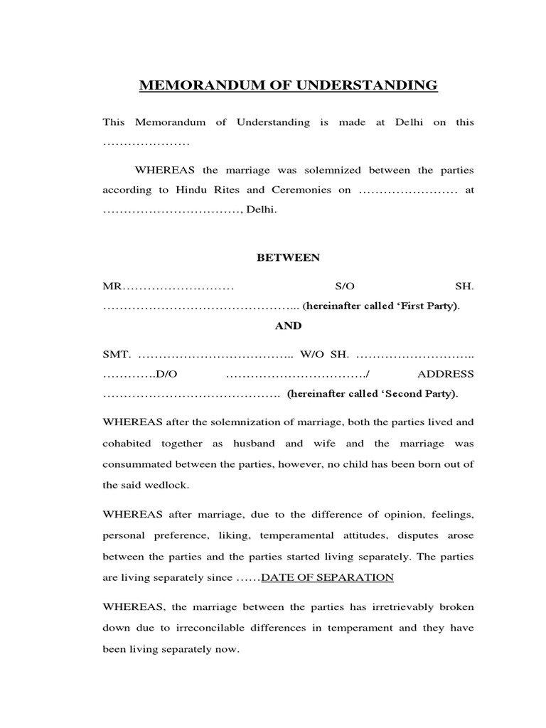 Mutual Divorce Memorandum of Understanding | PDF | Marriage | Alimony