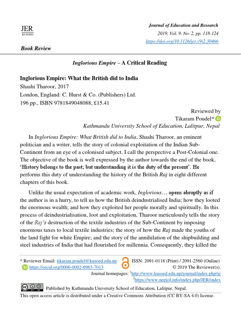 Inglorious Empire A Critical Reading PDF Colonialism British Raj