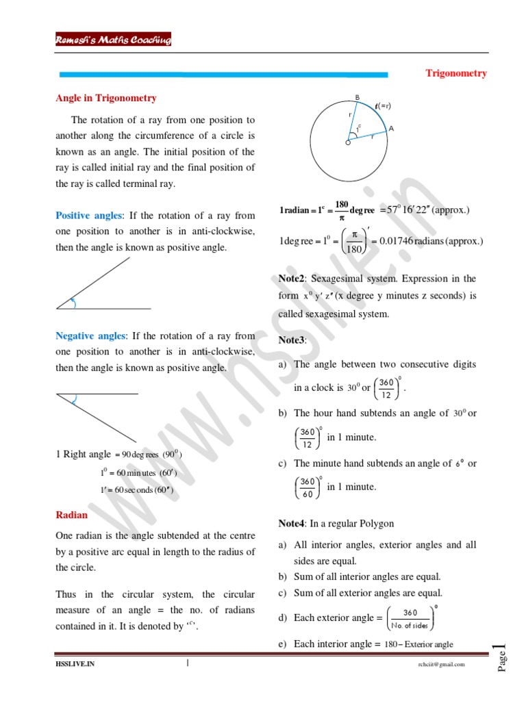 HSSLiVE-XI-Maths - CH-3 - TRIGONOMETRY | PDF | Trigonometric Functions ...