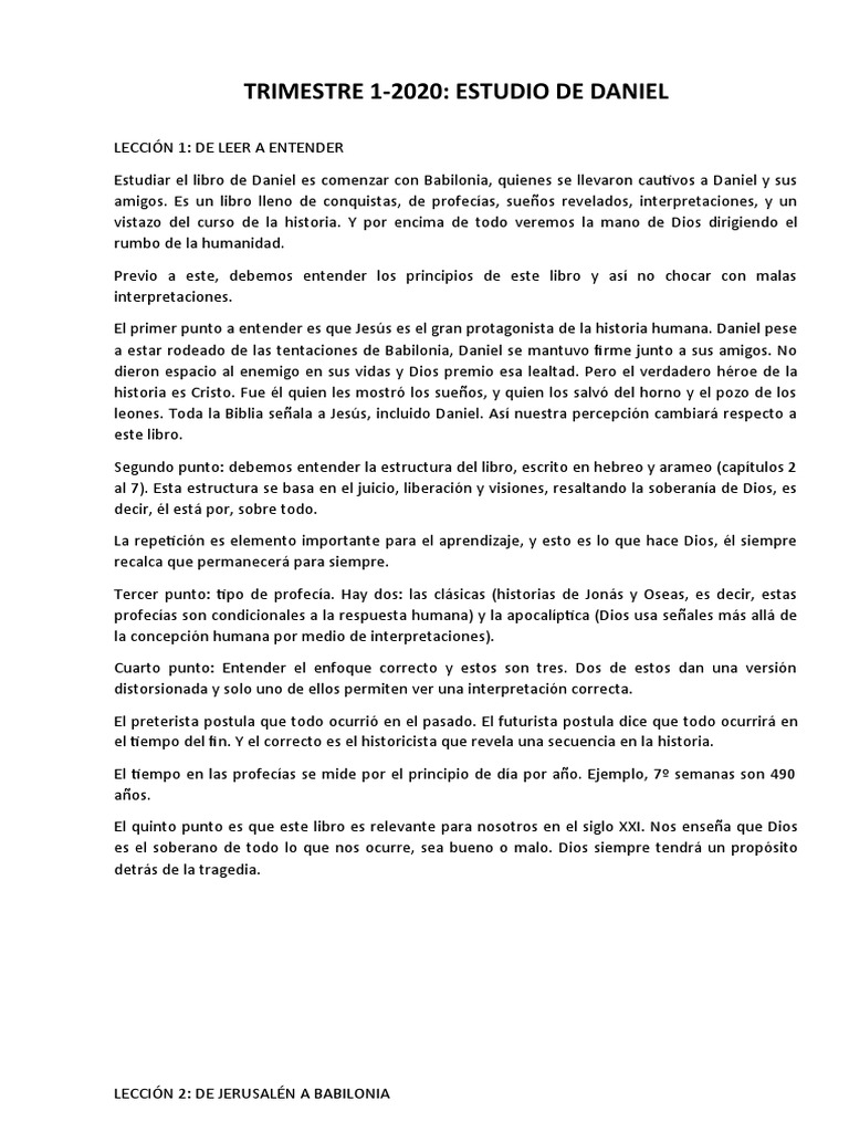 Estudio del Libro de Daniel 2020 | PDF | Daniel (figura bíblica) | Biblia