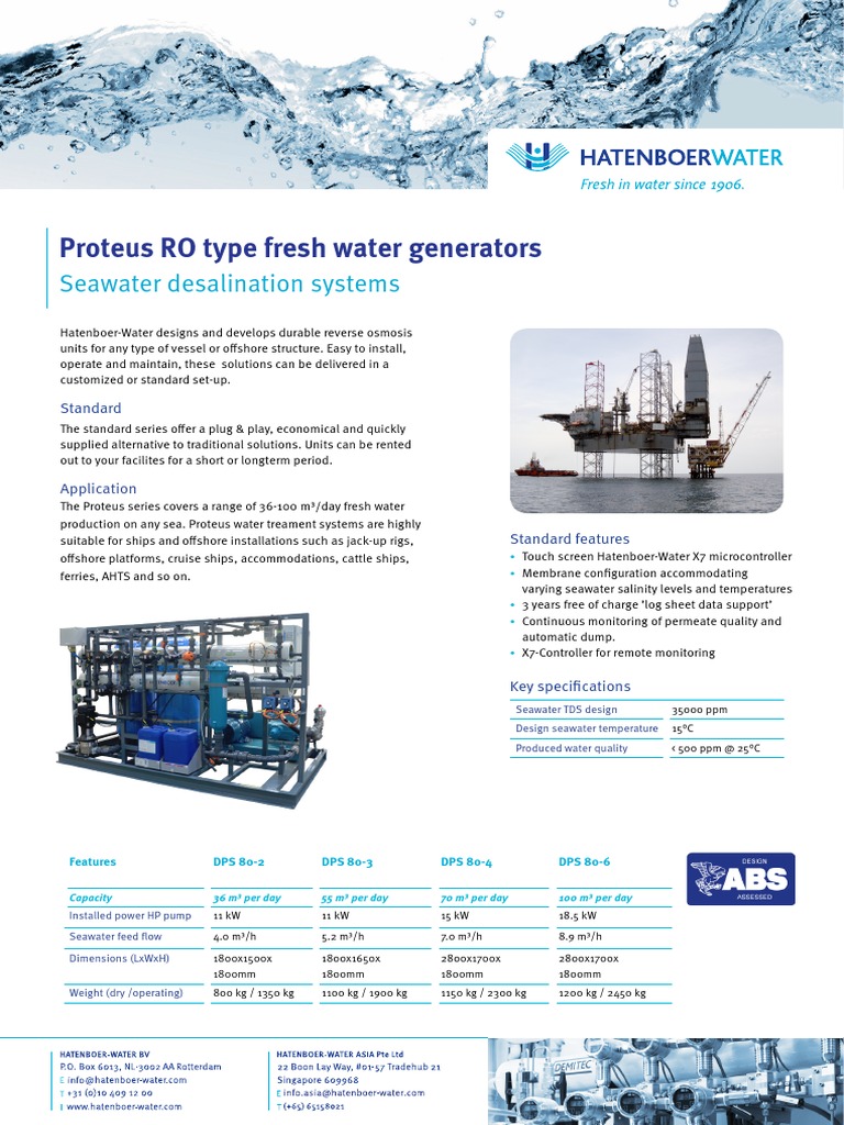 Proteus RO Type Fresh Water Generators: Seawater Desalination Systems ...