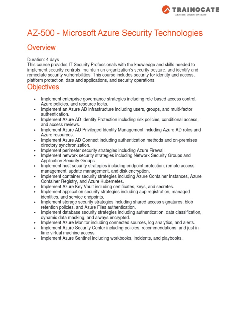AZ-500 - Microsoft Azure Security Technologies | PDF | Microsoft Azure ...