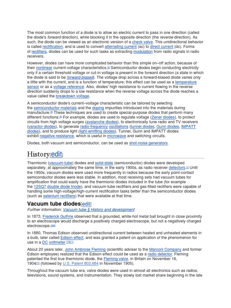History Vacuum Tube Diodes PDF Diode Vacuum Tube