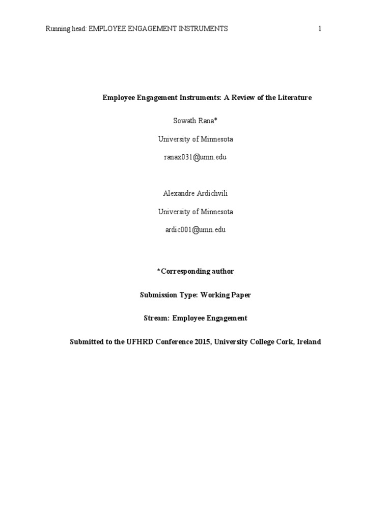 Employee Engagement Instruments A Review of The Literature | PDF ...