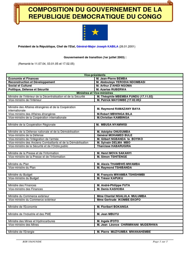 Composition du gouvernement de la RDC | PDF | Institutions ...