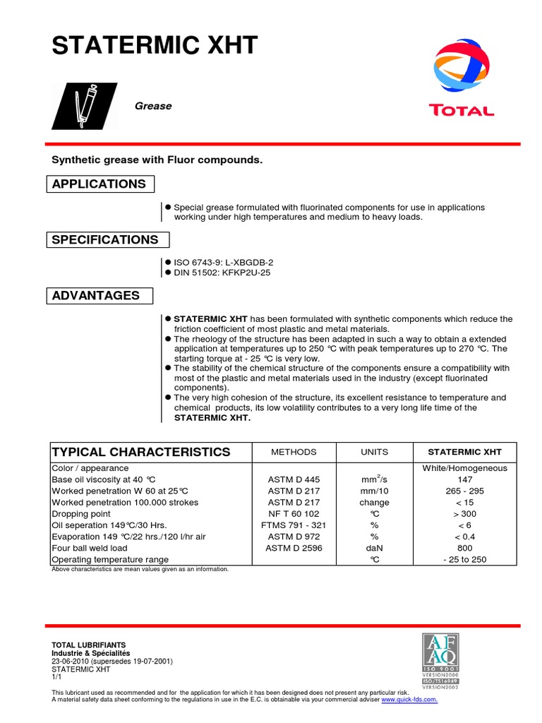 TDS Total Statermic XHT HNN 201412 en PDF Applied And