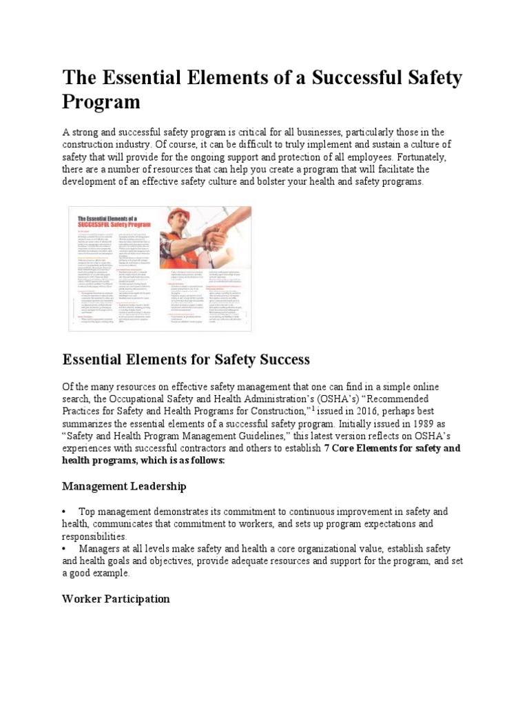 Key Elements of a Safety Program | PDF | Occupational Safety And Health ...