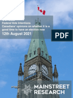 Canada Vote Intention August 11, 2021