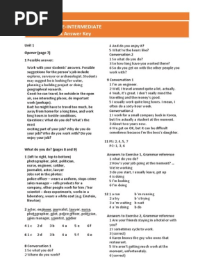 Outcomes Pre-Intermediate Student'S Book Answer Key: Unit 1 Opener.