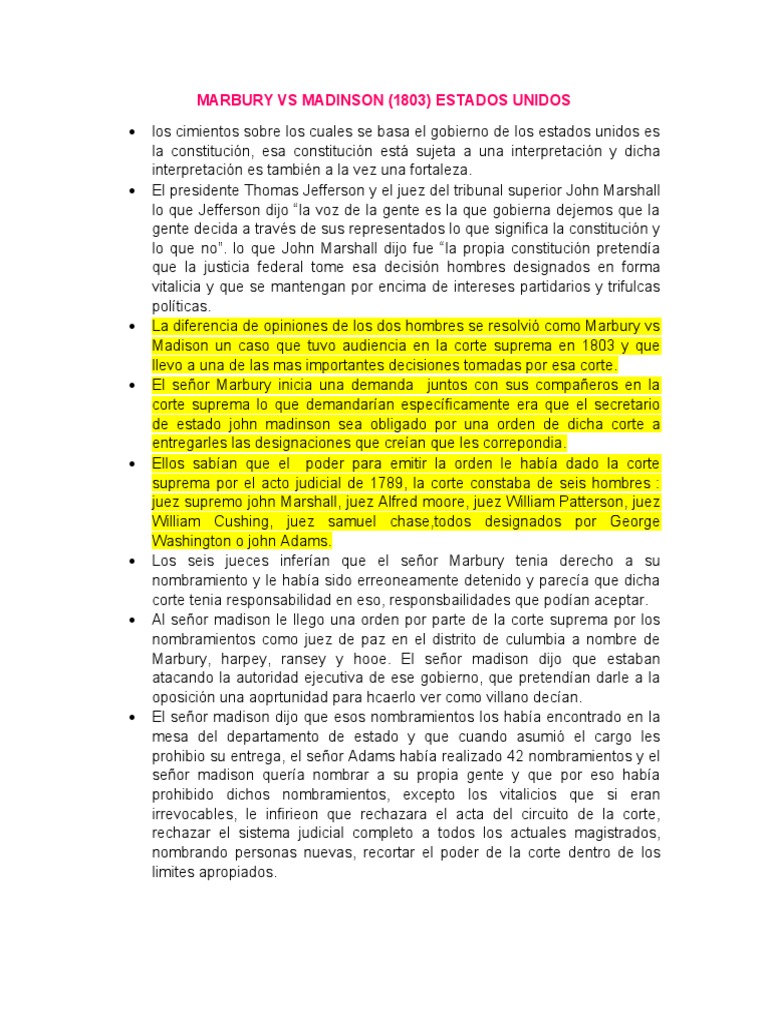 Marbury vs Madison: Revisión Judicial | PDF | John Marshall | Gobierno
