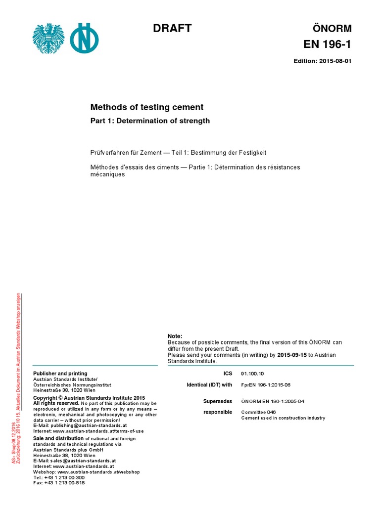 En 196 1pdf 5 PDF Free | PDF | Specification (Technical Standard) | Cement