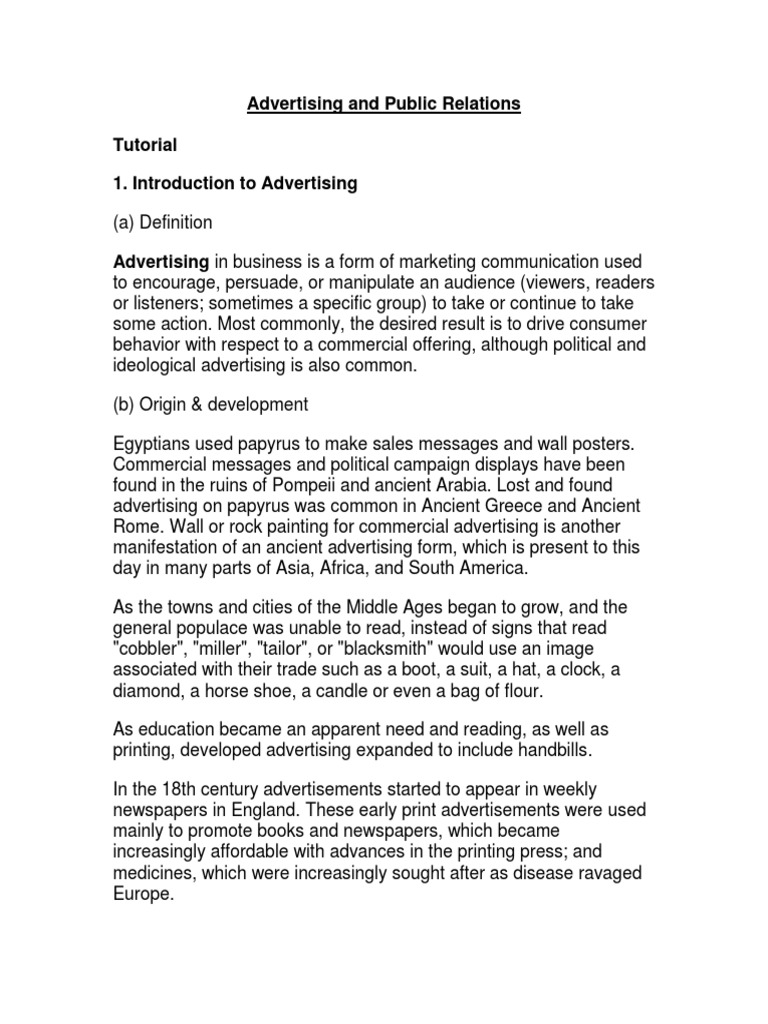Advertising and Public Relations Overview | PDF | Advertising | Marketing