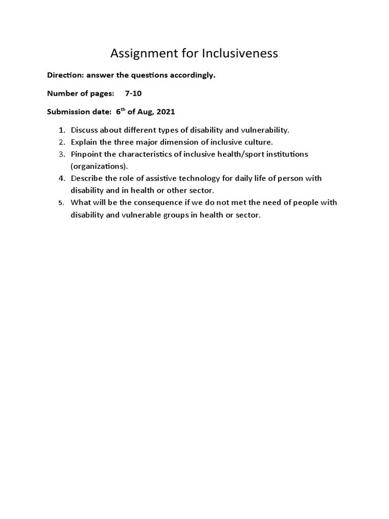 Assignment Inclusiveness For Nursing, Sport Science, Public Health | PDF