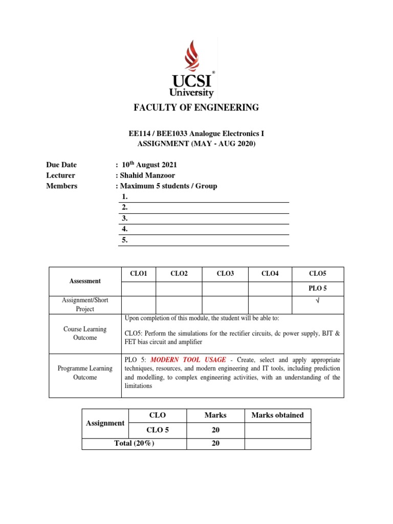 Analogue Electronics I Assignment Guide | PDF | Amplifier | Bipolar ...