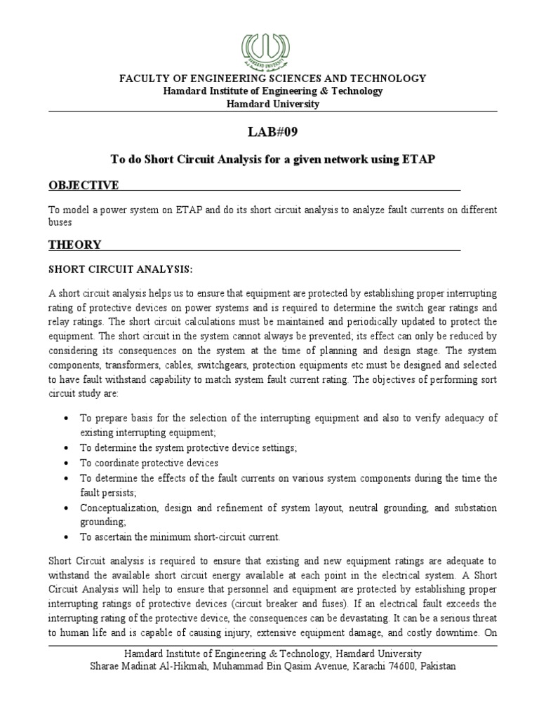 Short Circuit Analysis For A Given Network Using ETAP PDF Network