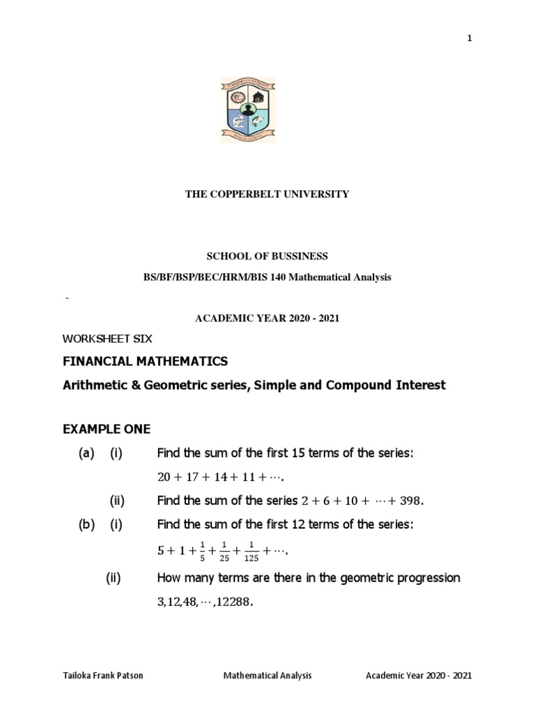 Financial Mathematics Worksheet 2021 | PDF | Present Value | Discounted ...