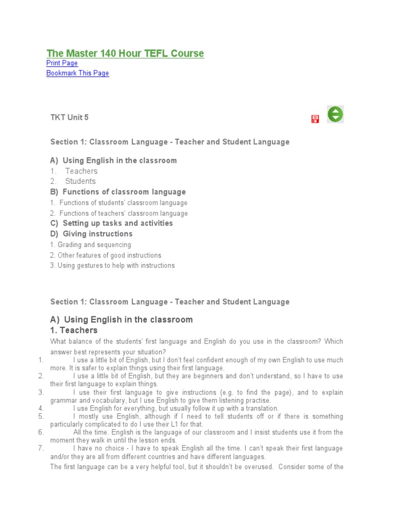 The Master 140 Hour Tefl Course Tkt Unit 5 Section 1 Classroom