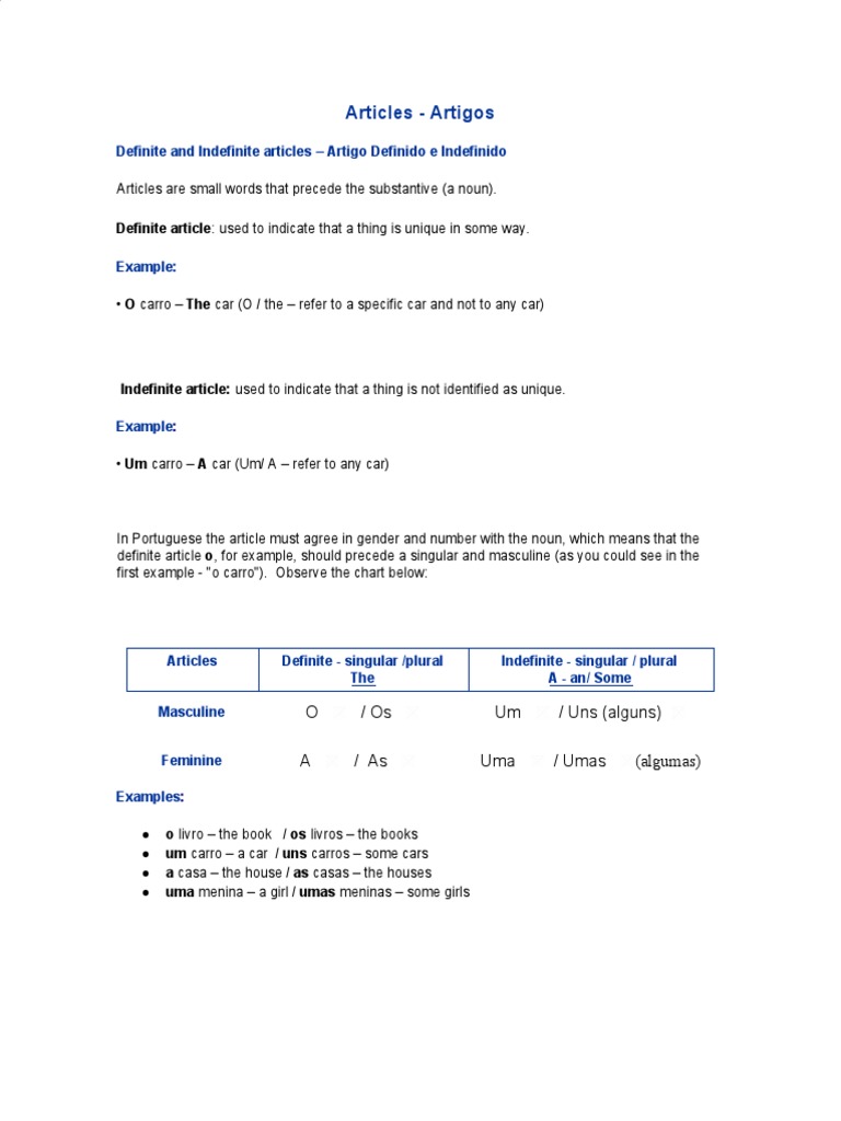 Articles - Definite and Indefinite | PDF