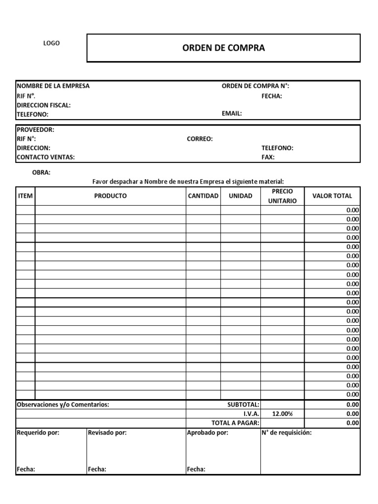 Formato Orden de Compra | PDF | Business | Mercado (economía)