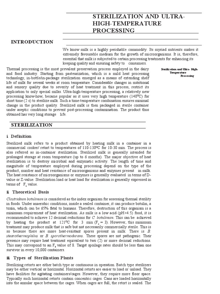 Milk Sterilization & UHT Processing Guide | PDF | Sterilization ...