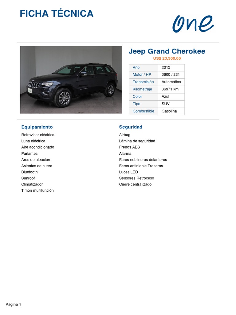 Ficha Técnica Jeep Grand Cherokee 2013 | PDF