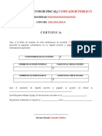 Formato Certificación Aumento de Capital Suscrito y Pagado