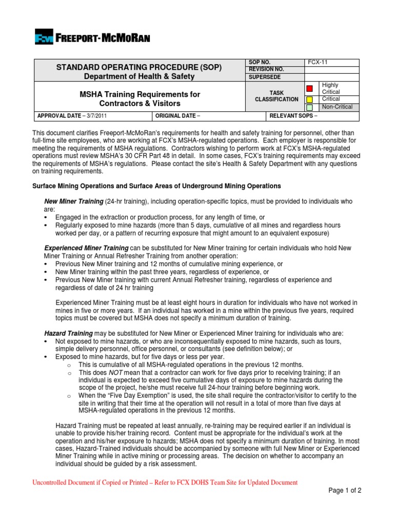 Msha training requirements download free pdf mining occupational