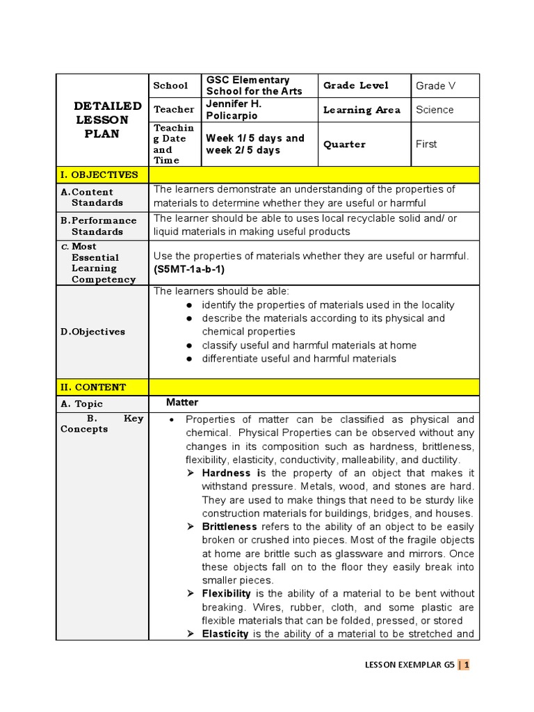 Properties of Materials Lesson Plan | PDF | Ductility | Metals