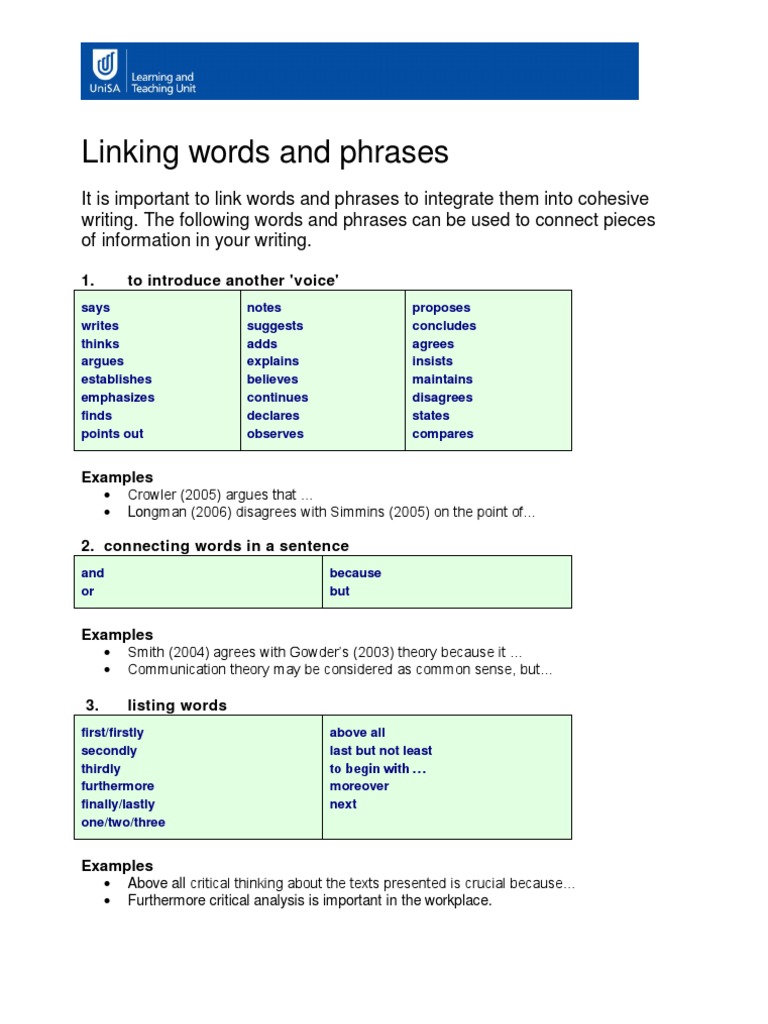 LC - Worksheet - Linking Words | PDF | Language Arts & Discipline ...