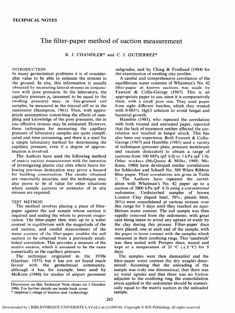 The Filter-Paper Method of Suction Measurement: Technical Notes ...
