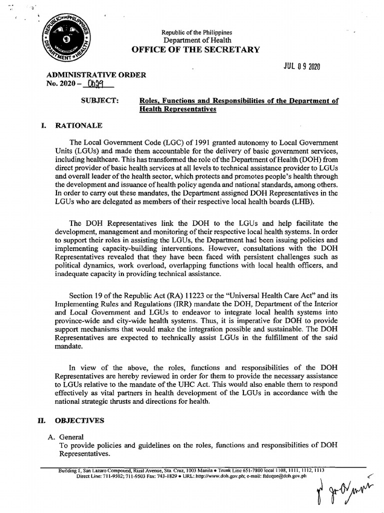 Ao 2020-0029 - Roles, Functions And Responsibilities Of Doh Reps | Pdf |  Competence (Human Resources) | Policy